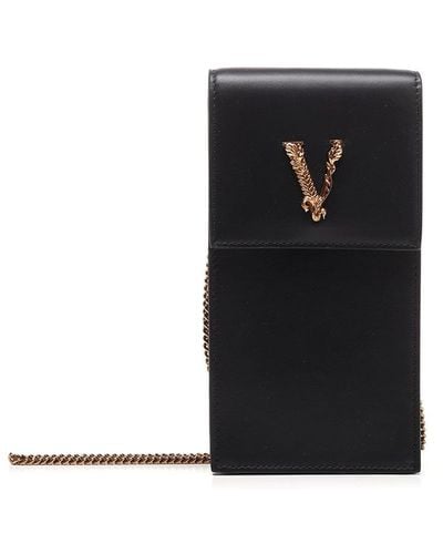 Versace Small Virtus Leather Crossbody Phone Case - Black