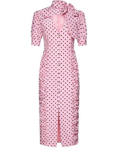 Alessandra Rich Polka Dot Print Silk Midi Dress - Pink