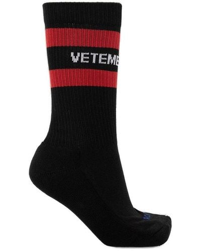 Vetements Logo Intarsia Striped Socks - Black