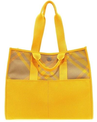Burberry Plaid-check Top Handle Bag - Yellow