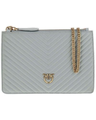 Pinko Logo Plaque Quilted Chain-linked Wallet - Grey