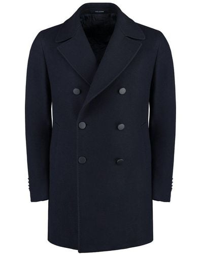 Tagliatore C-stephan Wool Blend Double-breasted Coat - Blue