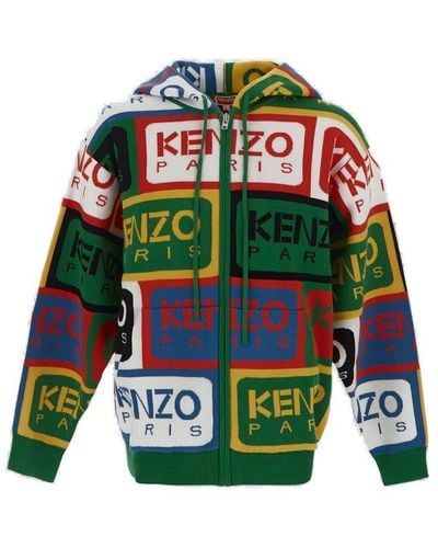 KENZO Knitted Zipped Hoodie - Green