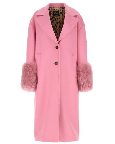 Blumarine Faux Fur Detailed Long Coat - Pink