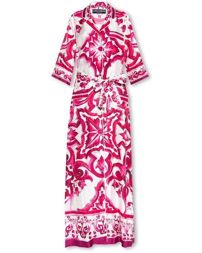 Dolce & Gabbana Majolica V-neck Maxidress - Pink