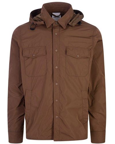 Aspesi Long Sleeved Hooded Jacket - Brown