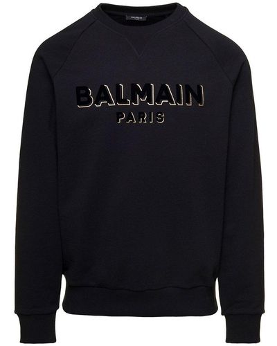Balmain Logo Printed Crewneck Sweatshirt - Black