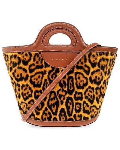 Marni Tropicalia Leopard Printed Open Top Bucket Bag - Brown