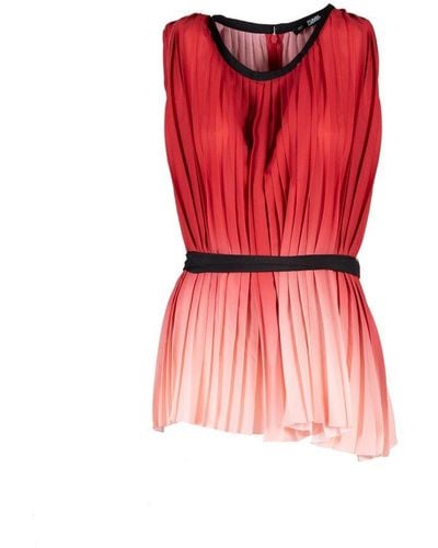 Karl Lagerfeld Pleated Ombre Belted-waist Top - Red