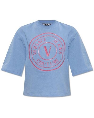 Versace Logo Printed Crewneck T-shirt - Blue