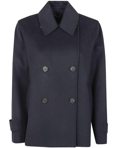 Weekend by Maxmara Double-Breasted Long-Sleeved Jacket - Blue
