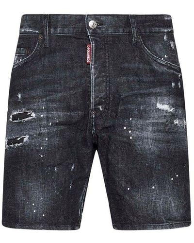 DSquared² Paint Splatter Distressed Denim Shorts - Gray