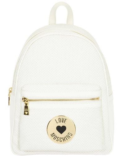 Love Moschino Logo Plaque Zipped Backpack - White