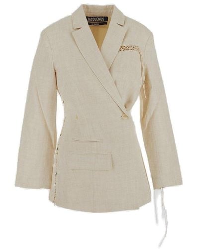 Jacquemus Asymmetric Knotted Tie Blazer Jacket - White