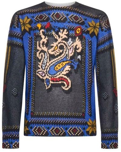 Etro Graphic Knitted Crewneck Sweater - Blue