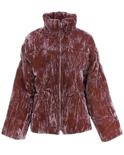 Collina Strada Star Crushed-velvet Zipped Puffer Jacket - Red