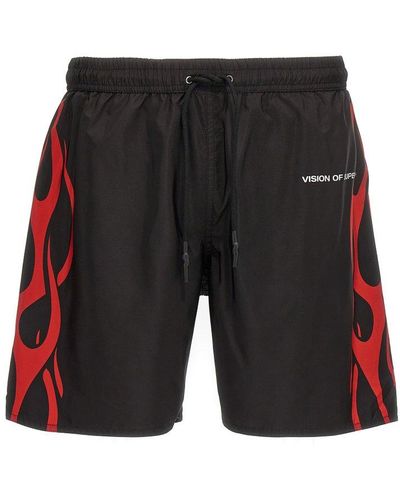 Vision Of Super Logo Printed Drawstring Swim Shorts - Black