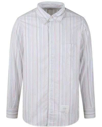 Thom Browne University-striped Long-sleeved Buttoned Shirt - White