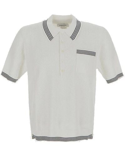 Thom Browne Stripe Detailed Knitted Polo Shirt - Grey