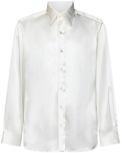 Tom Ford Curved Hem Buttoned Satin Shirt - White