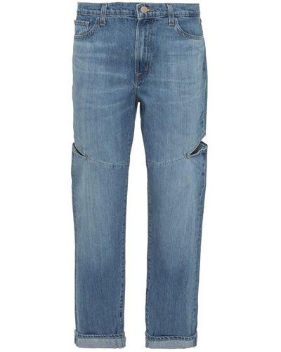 J Brand Cut-out Detailed Straight Leg Jeans - Blue