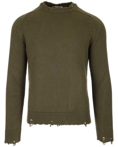 Saint Laurent Distressed Knit Sweater - Green