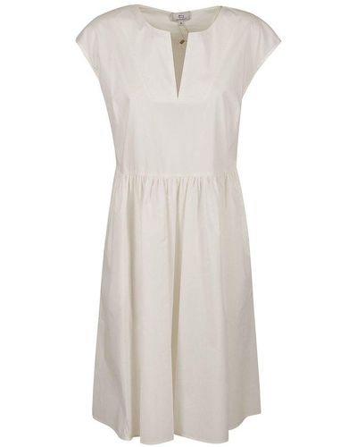 Woolrich Belted V-neck Short-sleeved Dress - White