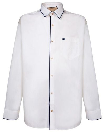 Gucci Embroidered Trim Poplin Shirt - White