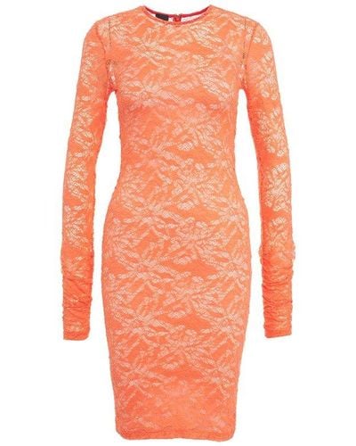 Pinko Lace Detailed Long-sleeve Dress - Orange