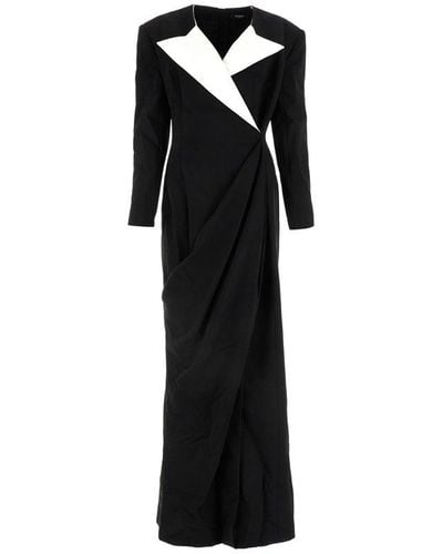 Balmain Structured Long Sleeved Maxi Dress - Black