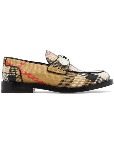 Burberry Checked Stud Detailed Loafers - Multicolor