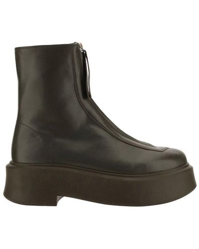 The Row Zip Detailed Round Toe Ankle Boots - Green