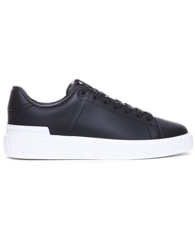 Balmain Logo Embossed Lace-up Trainers - Blue