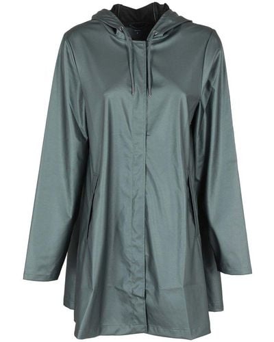 Rains Hooded Drawstring Long-sleeved Raincoat - Grey