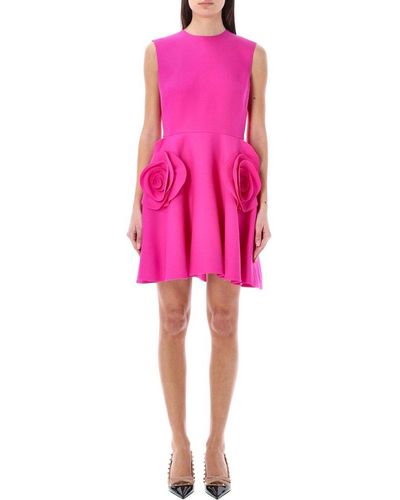 Valentino Floral Embellished Crewneck Dress - Pink