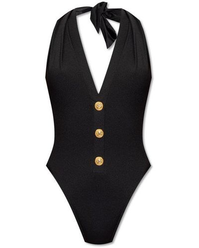 Balmain Button Embellished One Piece Swimsuit - Black
