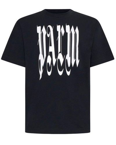 Palm Angels Gothic Logo Printed Crewneck T-shirt - Black