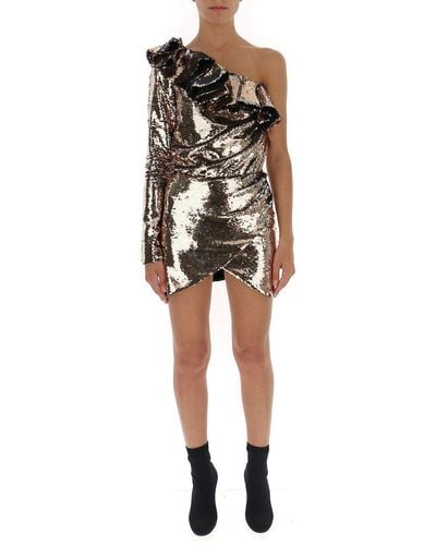 Amen Embellished Ruffled One-shoulder Mini Dress - Metallic