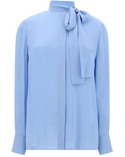 Valentino Bow-detailed Long-sleeved Shirt - Blue