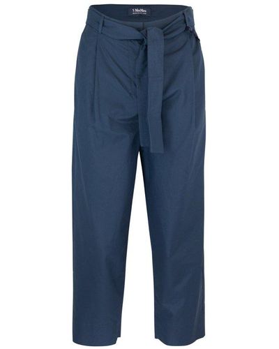 Max Mara Belted Straight Leg Trousers - Blue