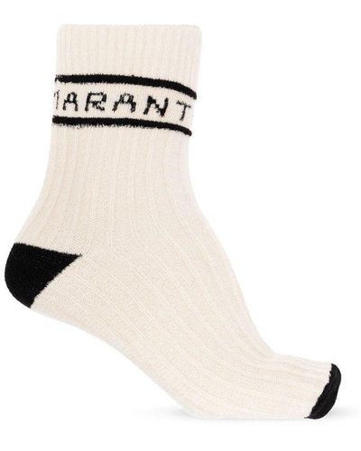 Isabel Marant Logo-intarsia Two-toned Knitted Socks - Natural
