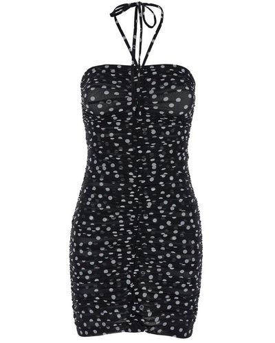 Dolce & Gabbana Polka-dot Printed Draped Mini Tulle Dress - Black