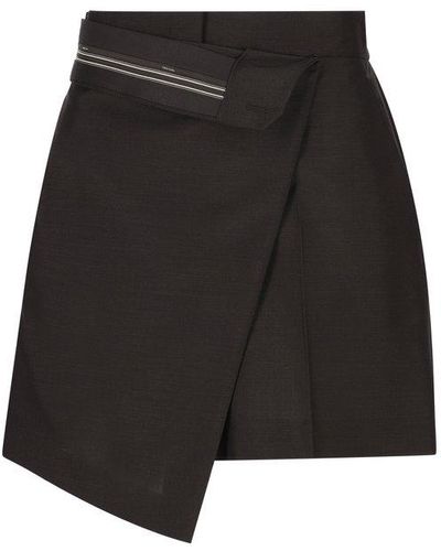 Fendi Asymmetric-hem High Waist Shorts - Black
