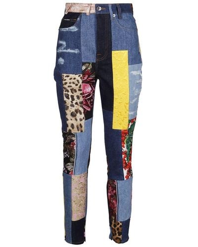 Dolce & Gabbana Patchwork Skinny Leg Jeans - Blue