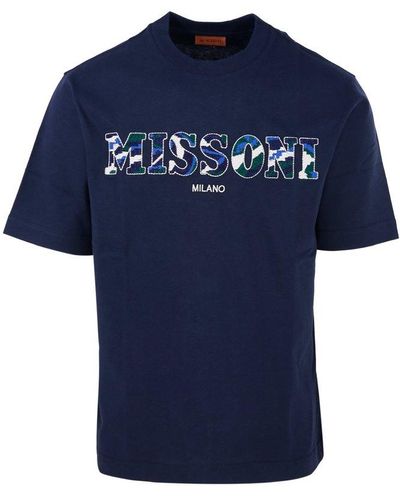 Missoni Logo Embroidered Crewneck T-shirt - Blue