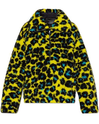 Versace Leopard Pattern Shearling Jacket - Yellow