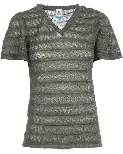 M Missoni Lace Embroidered V-neck Top - Green