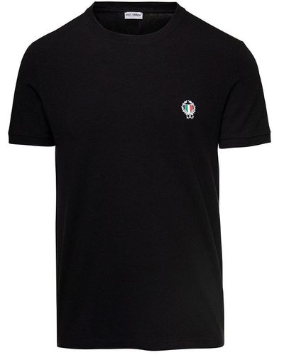 Dolce & Gabbana Logo Embroidered Crewneck T-shirt - Black