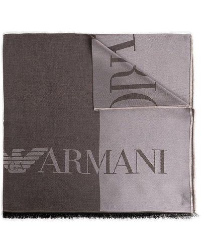 Emporio Armani Logo Jacquard Frayed-edge Scarf - Gray