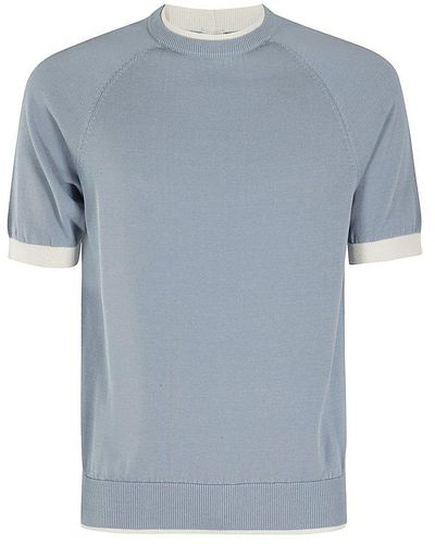 Eleventy Layered-effect Short-sleeved Knitted Top - Blue